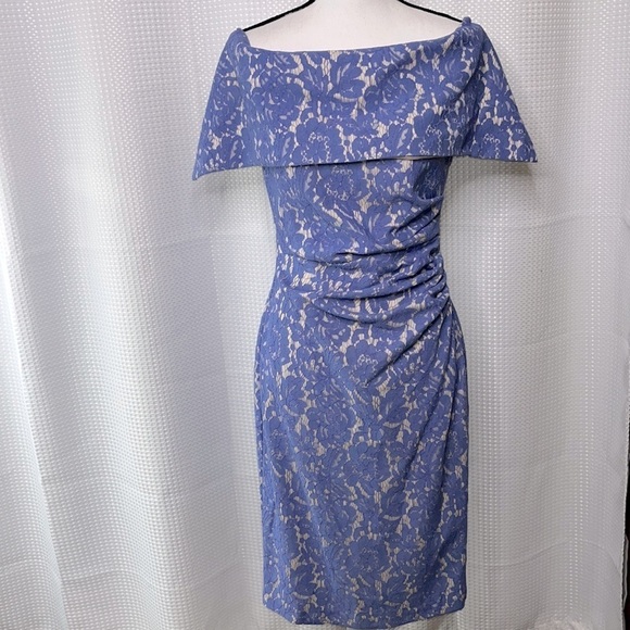 Vince Camuto Dress Off Shoulder Lace Periwinkle Blue Size 6 Pencil Skirt - Picture 3 of 16